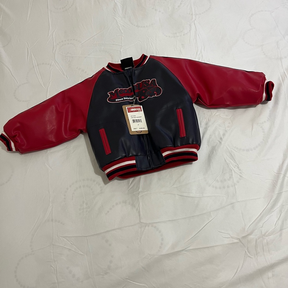 Vintage Mecca Navy and Red Kids Varsity Jacket with Logo Boys Size 4T NWT